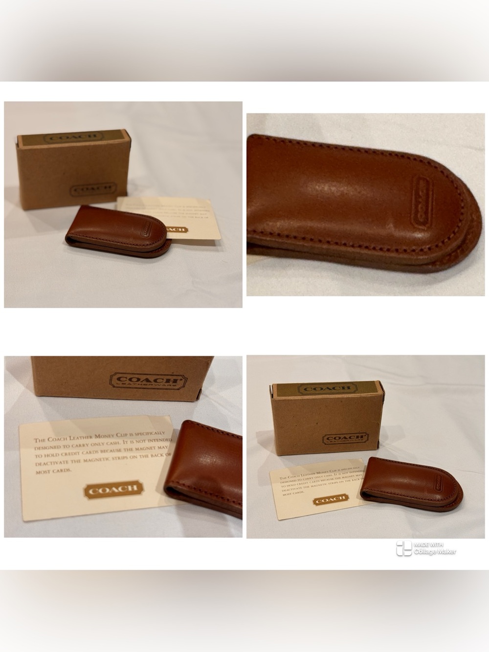 DeadStock Coach Vtg Dark Brown Gloved Tan Leather Folding Magentic Money Clip